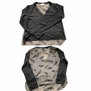 I.Madeline blouse top V neck Long sleeve feathers